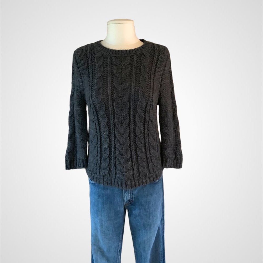 TIBI Dark Gray Chunky Knit Wool Blend Sweater